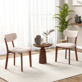 Dining Chairs Set of 2 Upholstered Mid-Back Chairs with Solid Rubber Wood Frame-Beige