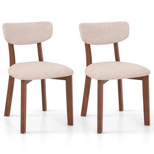 Dining Chairs Set of 2, Upholstered Mid-Back Chairs with Solid Rubber Wood Frame- Sandy Beige