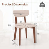 Dining Chairs Set of 2 Upholstered Mid-Back Chairs with Solid Rubber Wood Frame-Beige