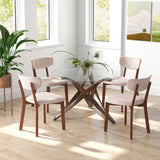 Dining Chairs Set of 2 Upholstered Mid-Back Chairs with Solid Rubber Wood Frame-Beige