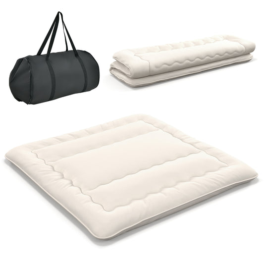 King Size - Full Futon Mattress Floor Sleeping Pad with Washable Cover Beige