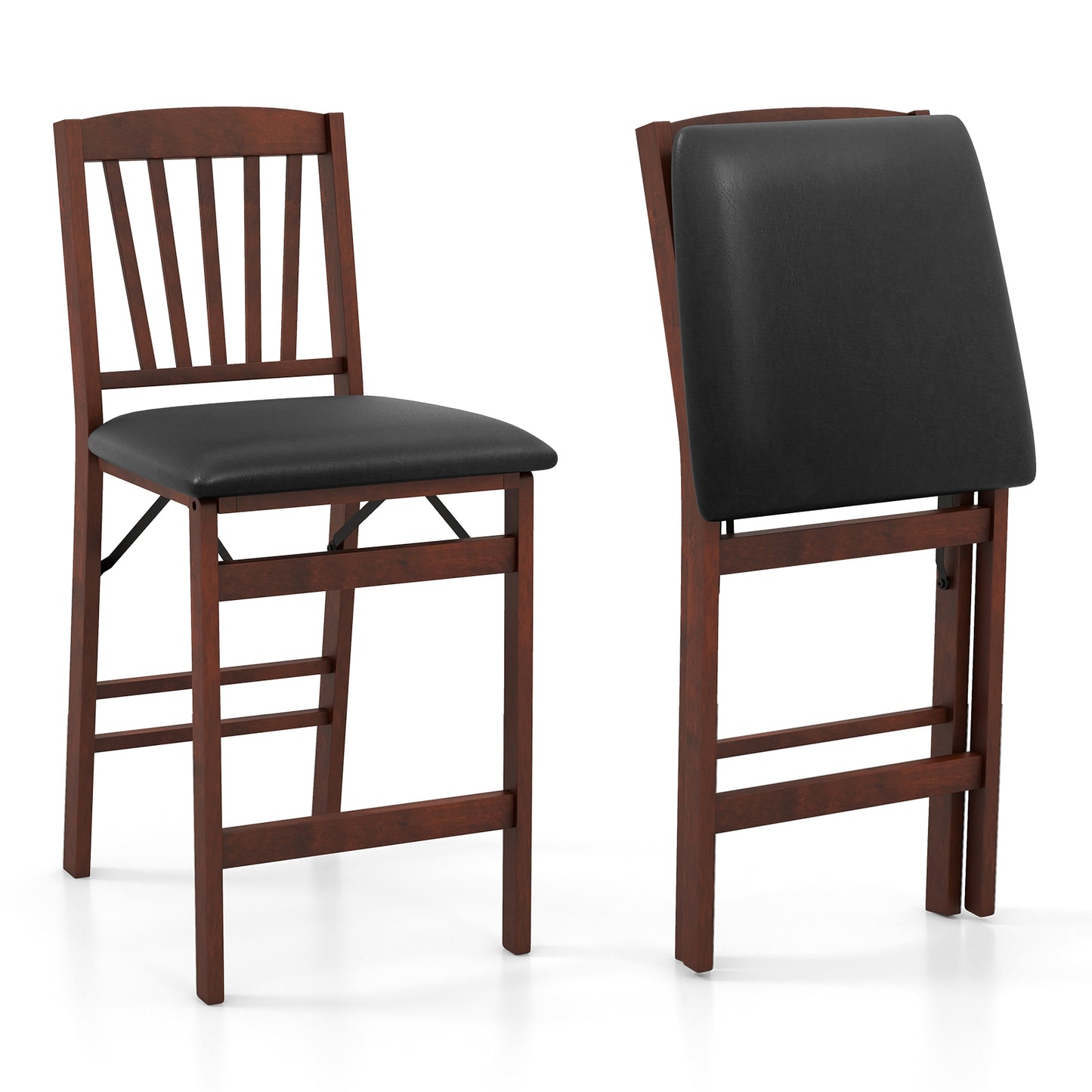 Set of 2, Counter Height Chairs Folding Kitchen Island Stool with Padded Seat-Brown