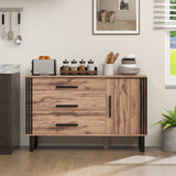 Sideboard Buffet Cabinet Credenza Storage Cabinet with 3 Drawers-Rustic Brown, fully assembled