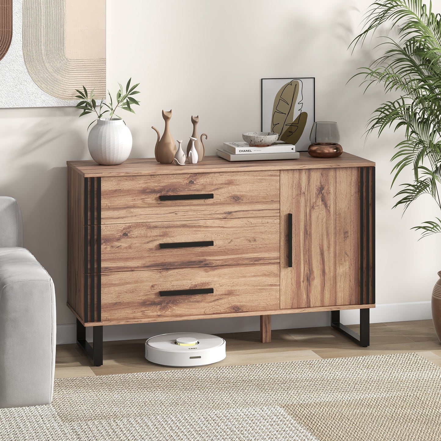 Sideboard Buffet Cabinet Credenza Storage Cabinet -Rustic Brown,(Scratch and Dent) (Fully Assembled)