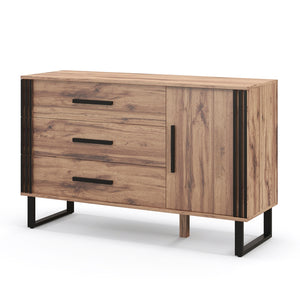 Sideboard Buffet Cabinet Credenza Storage Cabinet with 3 Drawers-Rustic Brown, fully assembled