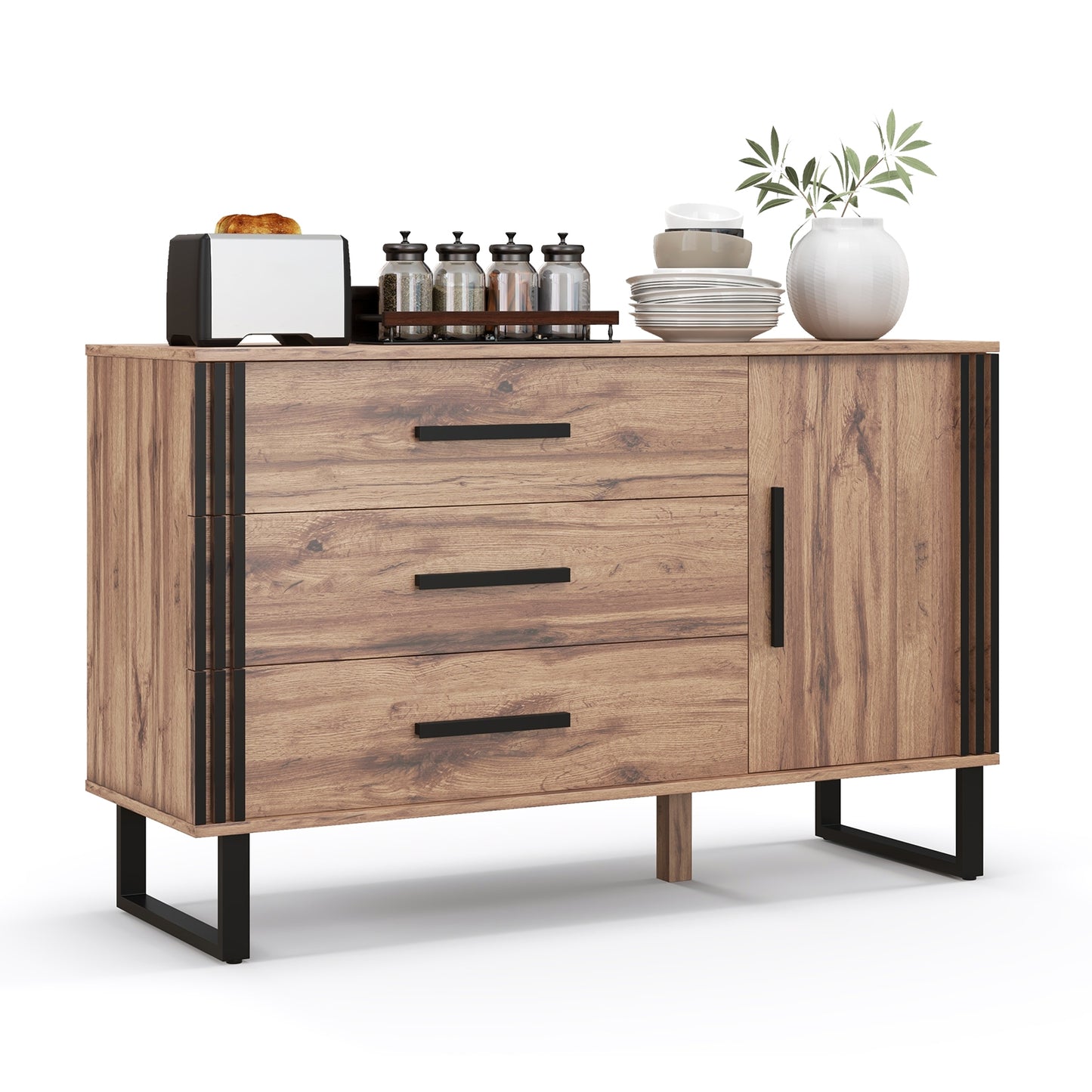 Sideboard Buffet Cabinet Credenza Storage Cabinet -Rustic Brown,(Scratch and Dent) (Fully Assembled)