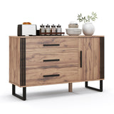 Sideboard Buffet Cabinet Credenza Storage Cabinet with 3 Drawers-Rustic Brown, fully assembled