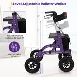 NO TAX, Height Adjustable Rollator Walker Foldable Rolling Walker with Seat for Seniors-Purple