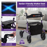 NO TAX, Height Adjustable Rollator Walker Foldable Rolling Walker with Seat for Seniors-Purple