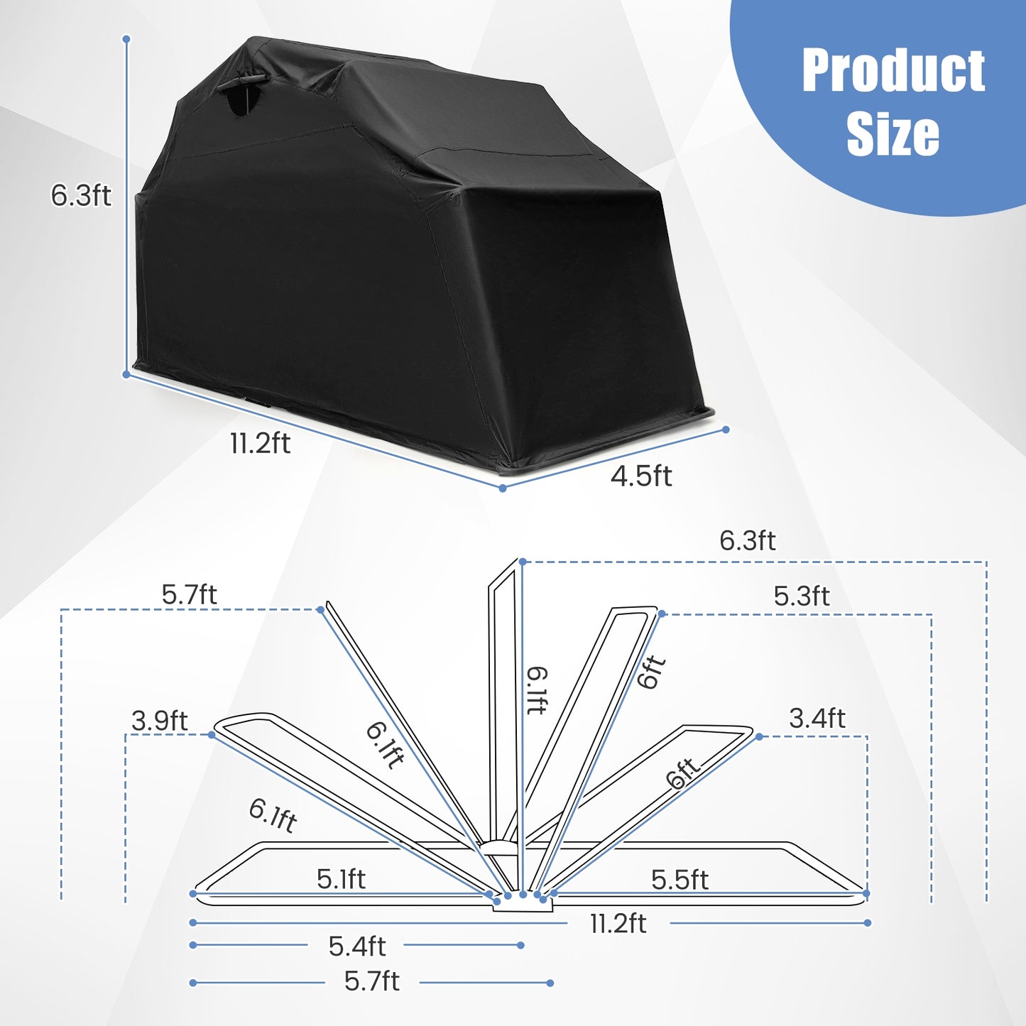 Outdoor Motorcycle Shelter Waterproof Motorbike Storage Tent with Cover-Black  (Unassembled)