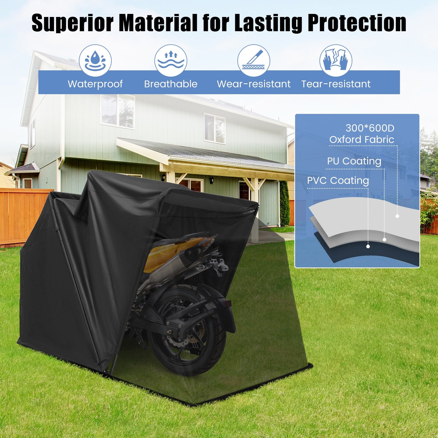 Outdoor Motorcycle Shelter Waterproof Motorbike Storage Tent with Cover-Black  (Unassembled)