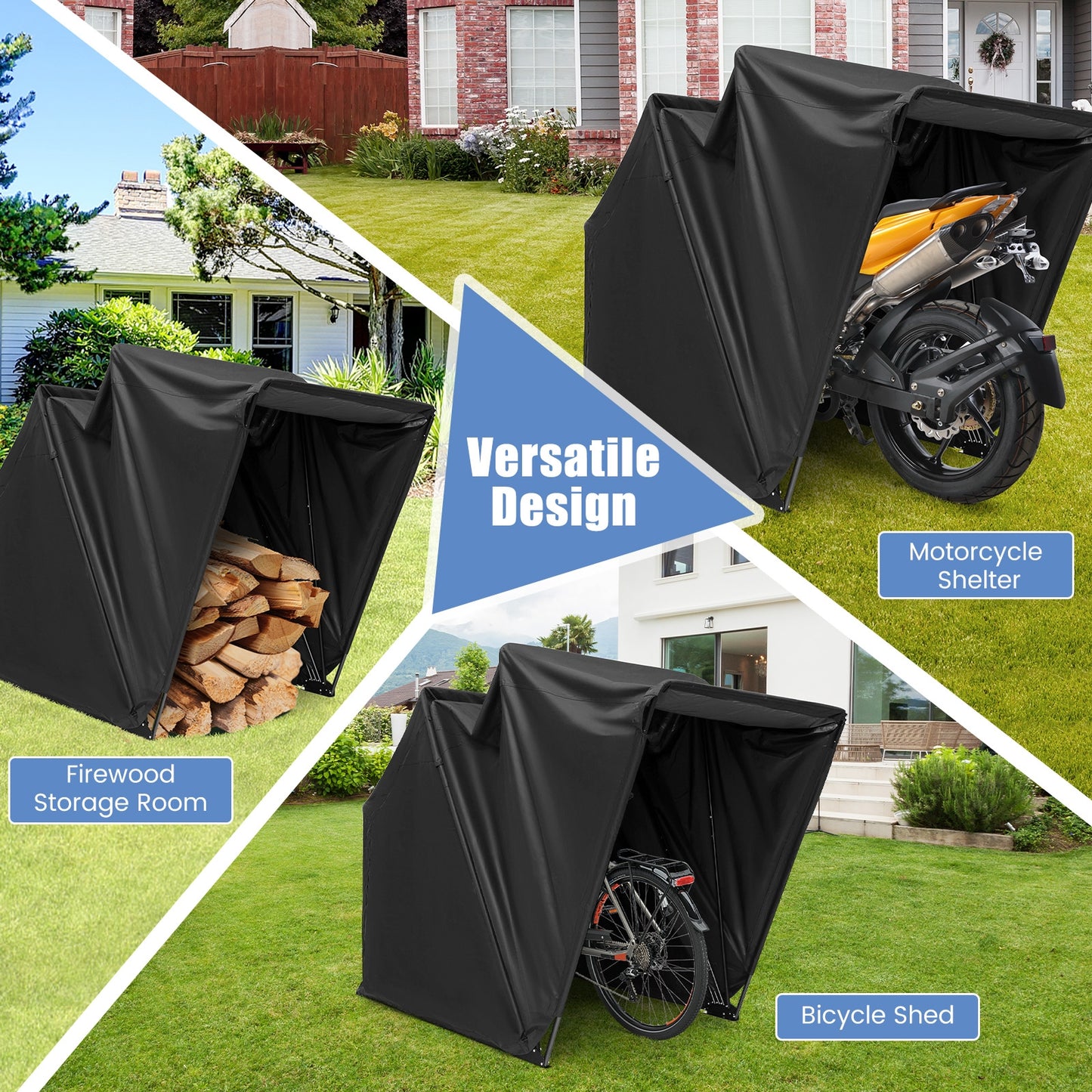 Outdoor Motorcycle Shelter Waterproof Motorbike Storage Tent with Cover-Black  (Unassembled)