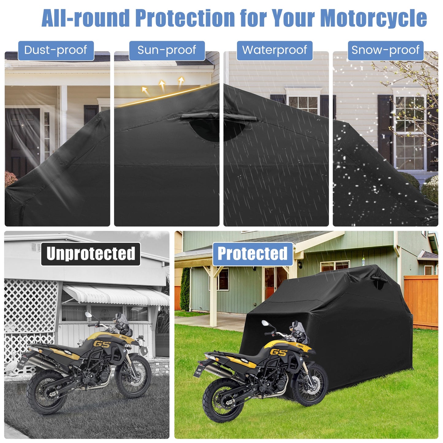 Outdoor Motorcycle Shelter Waterproof Motorbike Storage Tent with Cover-Black  (Unassembled)