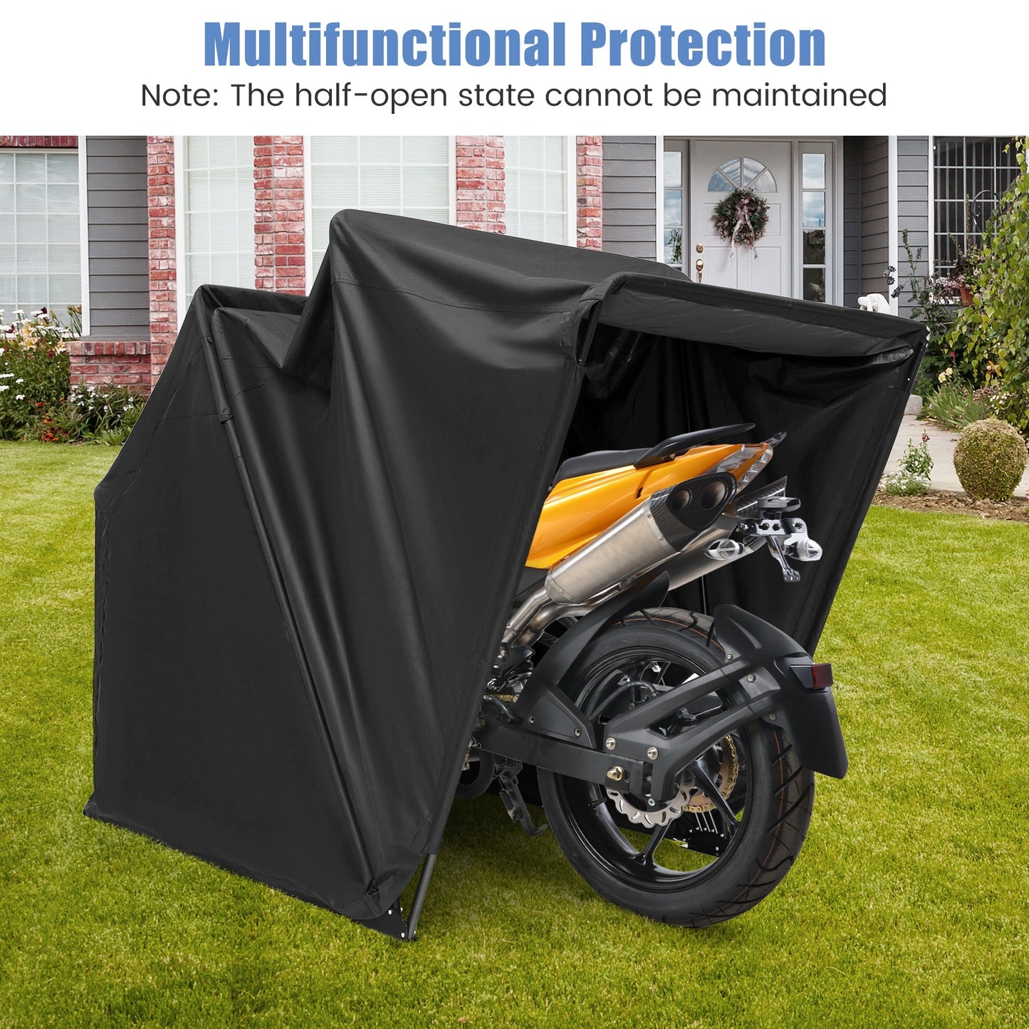 Outdoor Motorcycle Shelter Waterproof Motorbike Storage Tent with Cover-Black  (Unassembled)