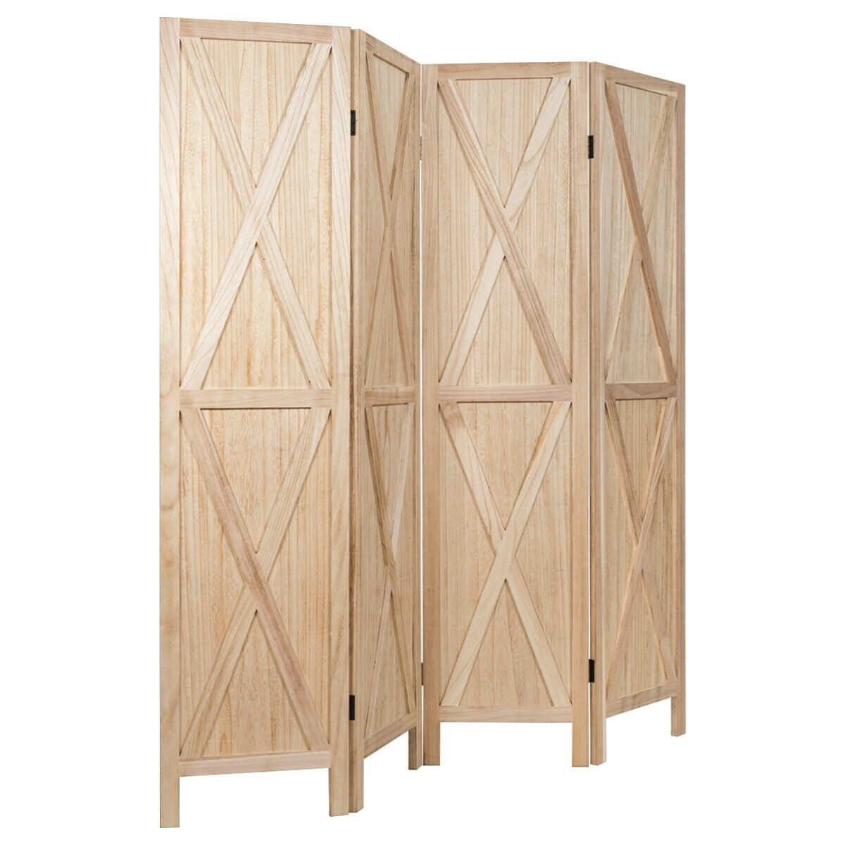 5.6 Ft 4 Panels Folding Wooden Room Divider-Natural
