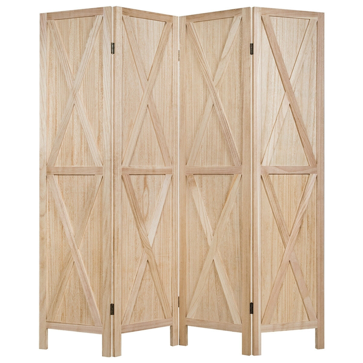 5.6 Ft 4 Panels Folding Wooden Room Divider-Natural