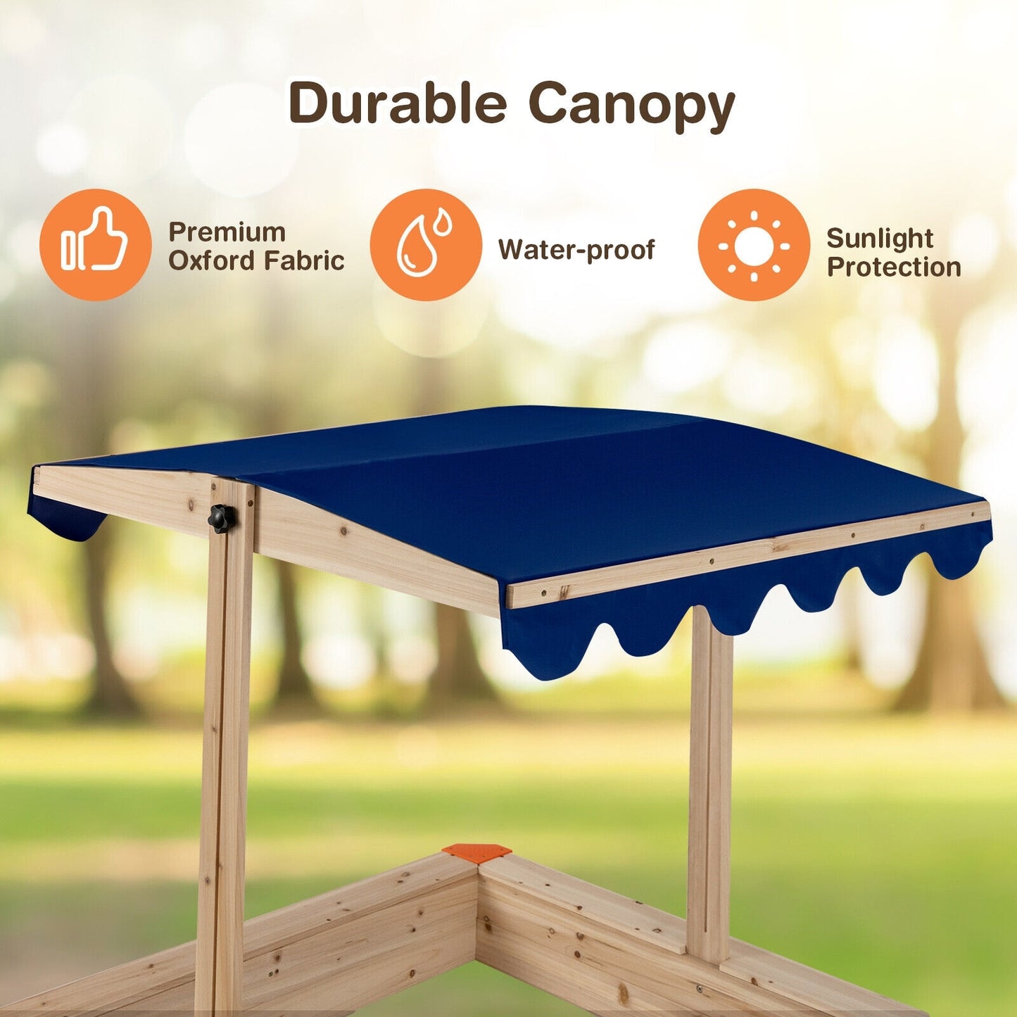 Kids Wooden Sandbox with Height Adjustable and Rotatable Canopy- (Unassembled)