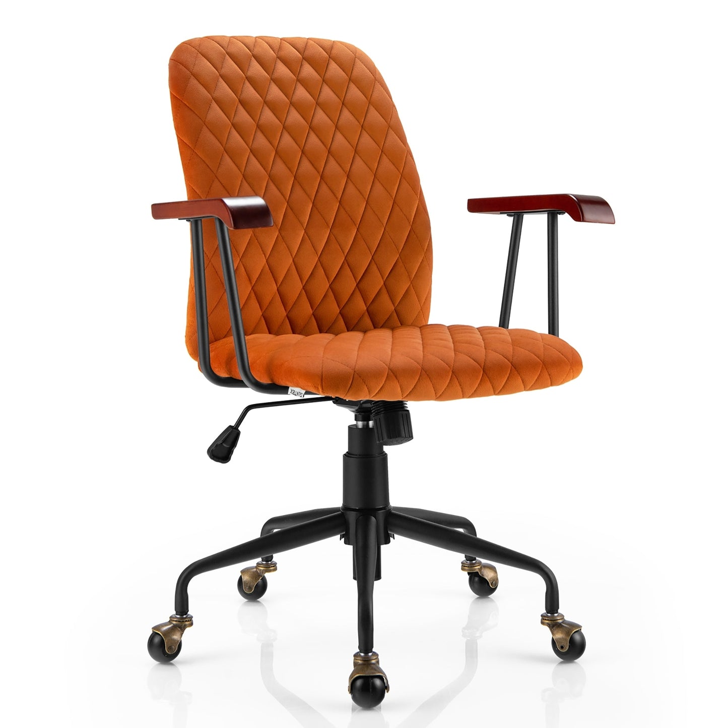 SPECIAL - Velvet Home Office Chair with Wooden Armrest - Orange (Shipping Damage)
