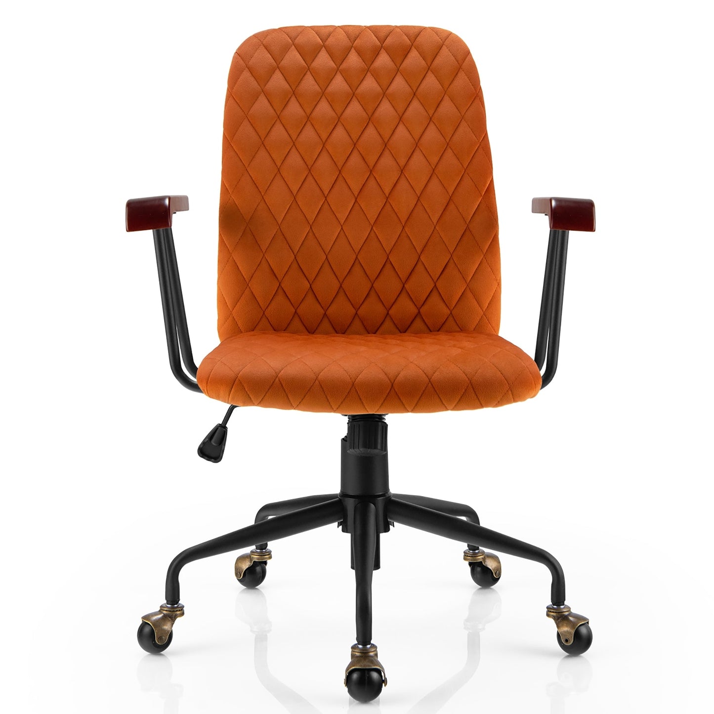 SPECIAL - Velvet Home Office Chair with Wooden Armrest - Orange (Shipping Damage)