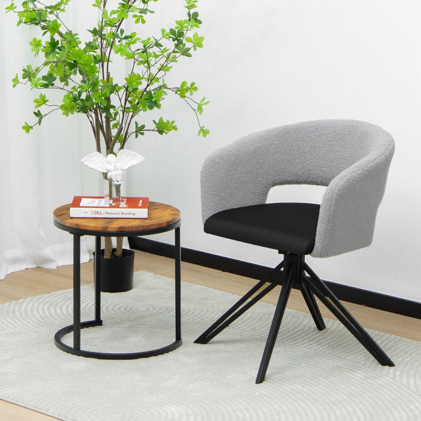 Modern Swivel Accent Chair or Office Chair, Sherpa Covered Back PU Seat
