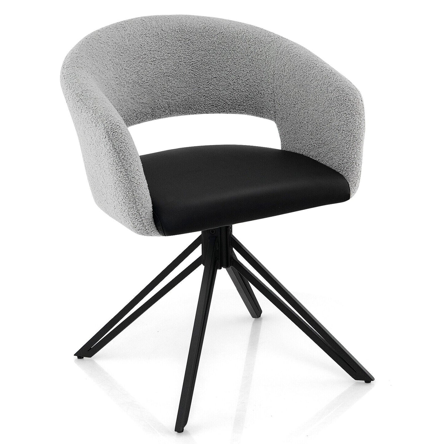 Modern Swivel Accent Chair or Office Chair, Sherpa Covered Back PU Seat