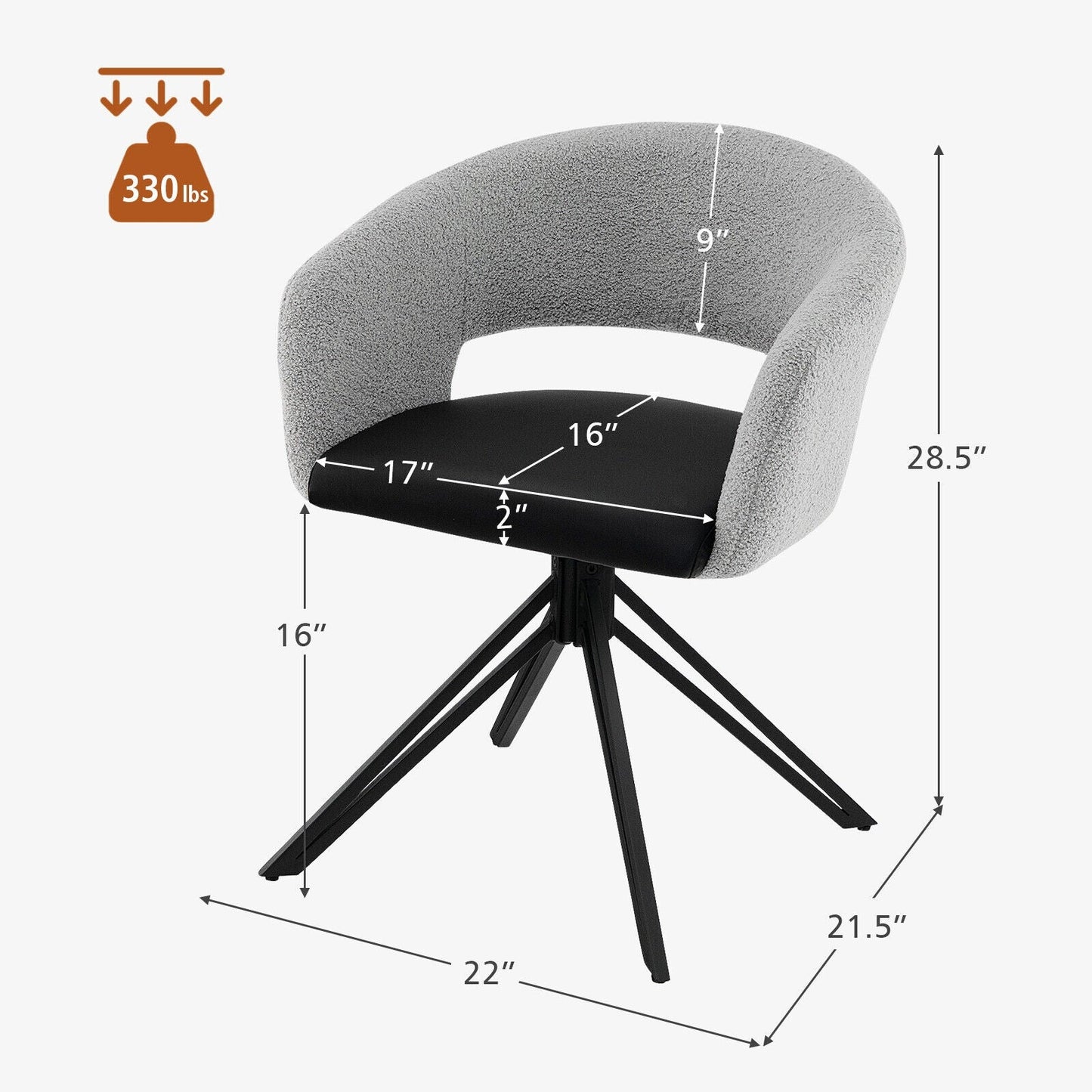 Modern Swivel Accent Chair or Office Chair, Sherpa Covered Back PU Seat