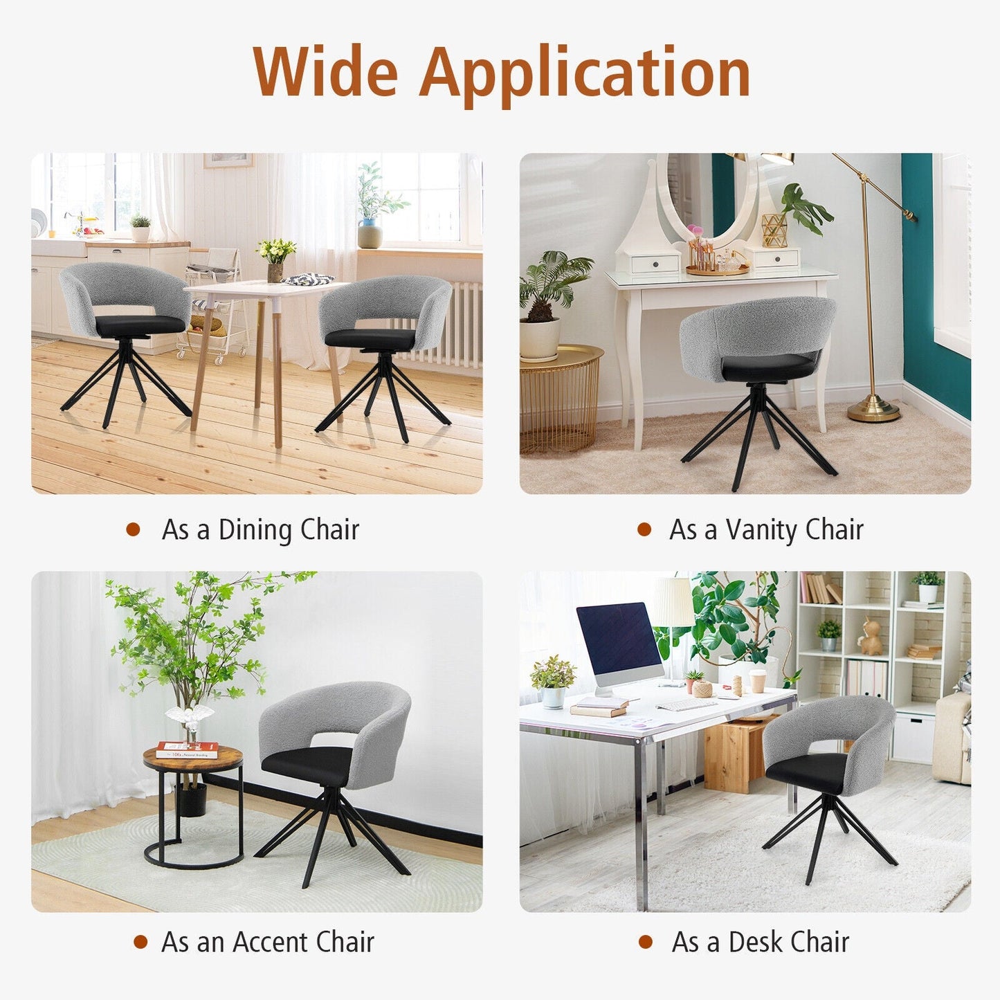 Modern Swivel Accent Chair or Office Chair, Sherpa Covered Back PU Seat
