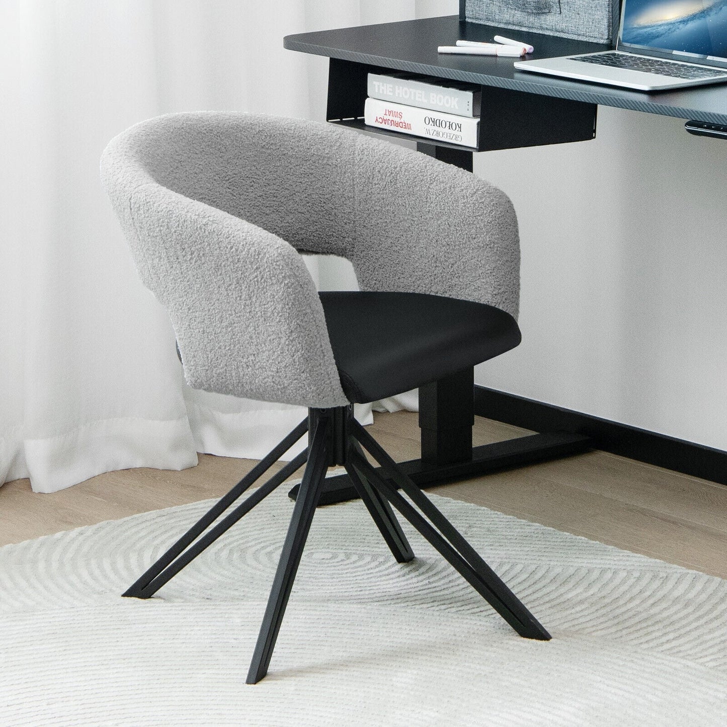 Modern Swivel Accent Chair or Office Chair, Sherpa Covered Back PU Seat
