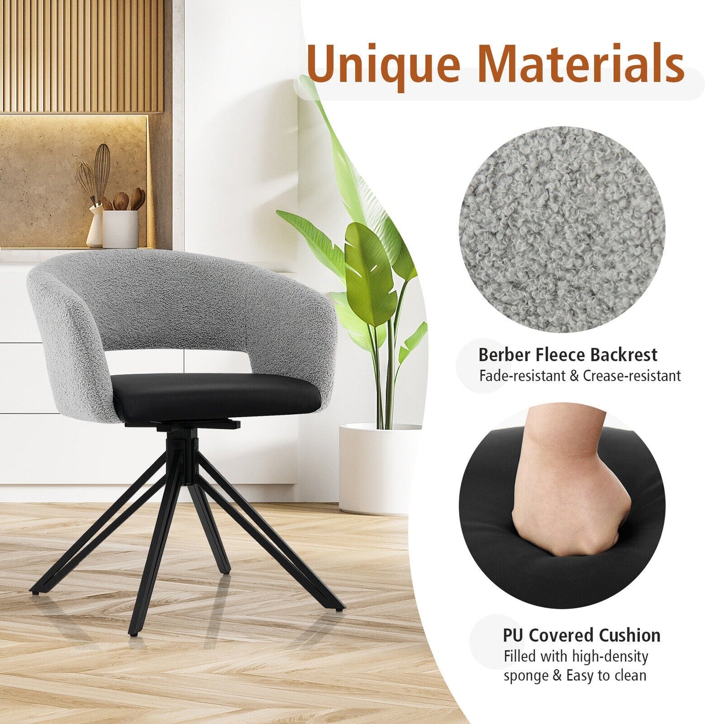 Modern Swivel Accent Chair or Office Chair, Sherpa Covered Back PU Seat