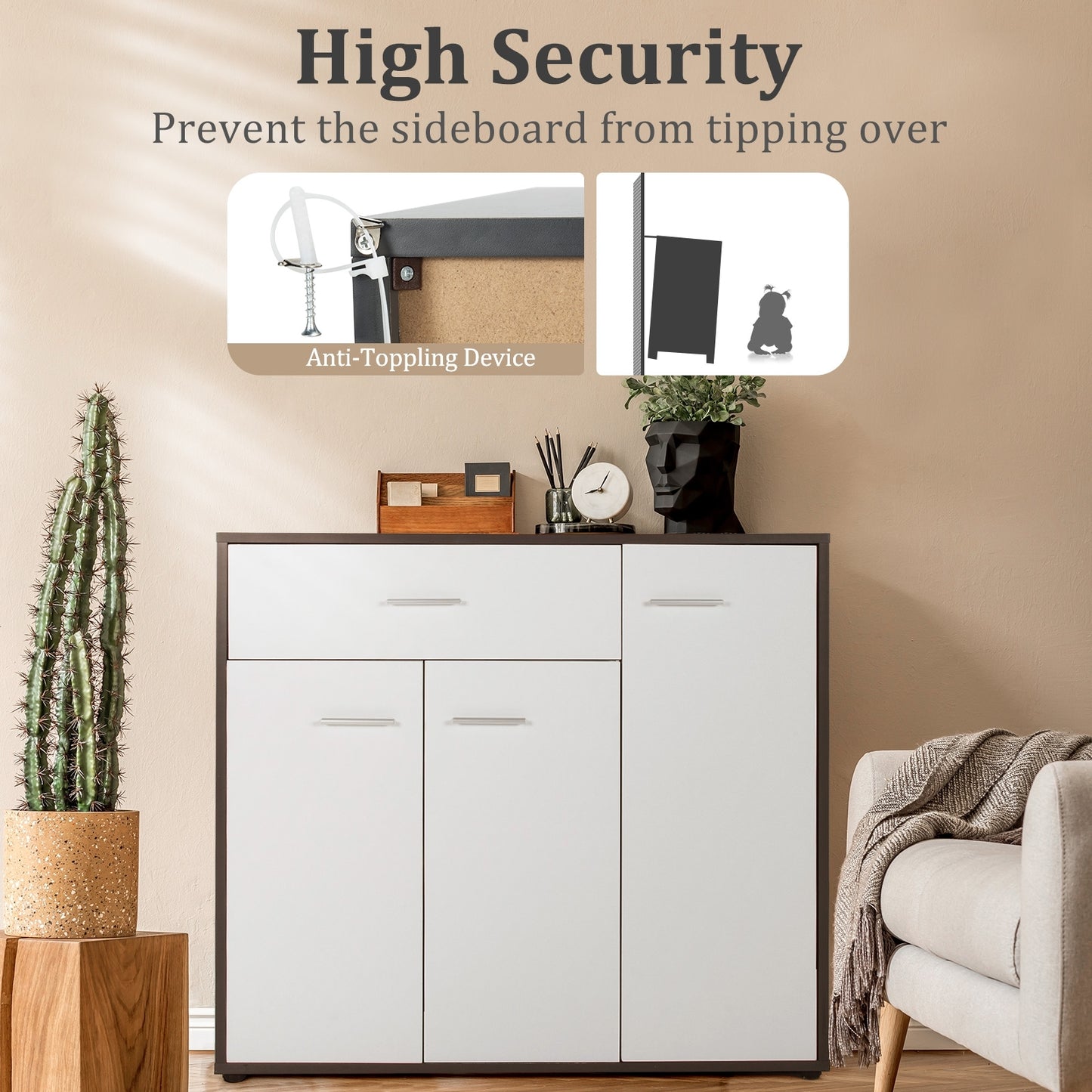 Buffet Sideboard Storage Cabinet with Spacious Table Top (Fully Assembled) (Scratch and Dent)