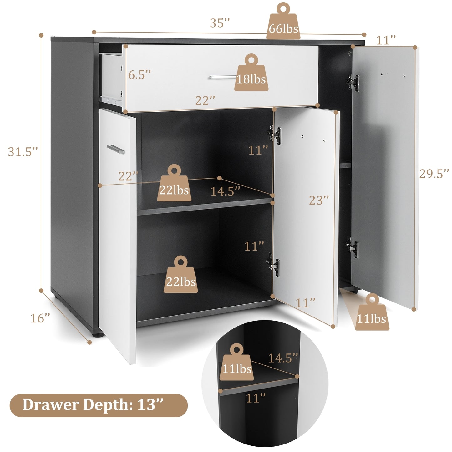 Buffet Sideboard Storage Cabinet with Spacious Table Top (Fully Assembled) (Scratch and Dent)