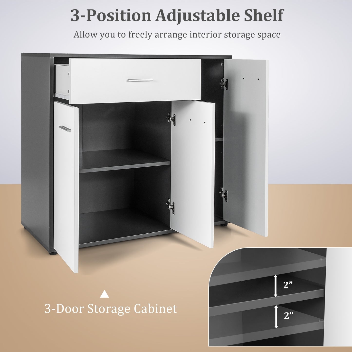 Buffet Sideboard Storage Cabinet with Spacious Table Top (Fully Assembled) (Scratch and Dent)