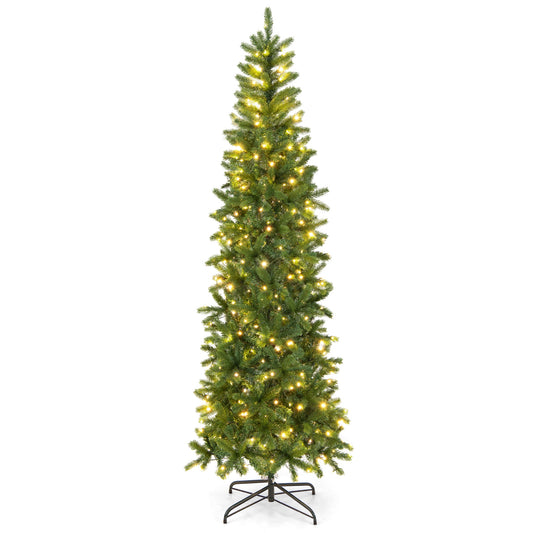 7.5 Feet Pre-lit Full Artificial Christmas Tree with Warm White or Multi-color LED Lights, Assembled, Final sale