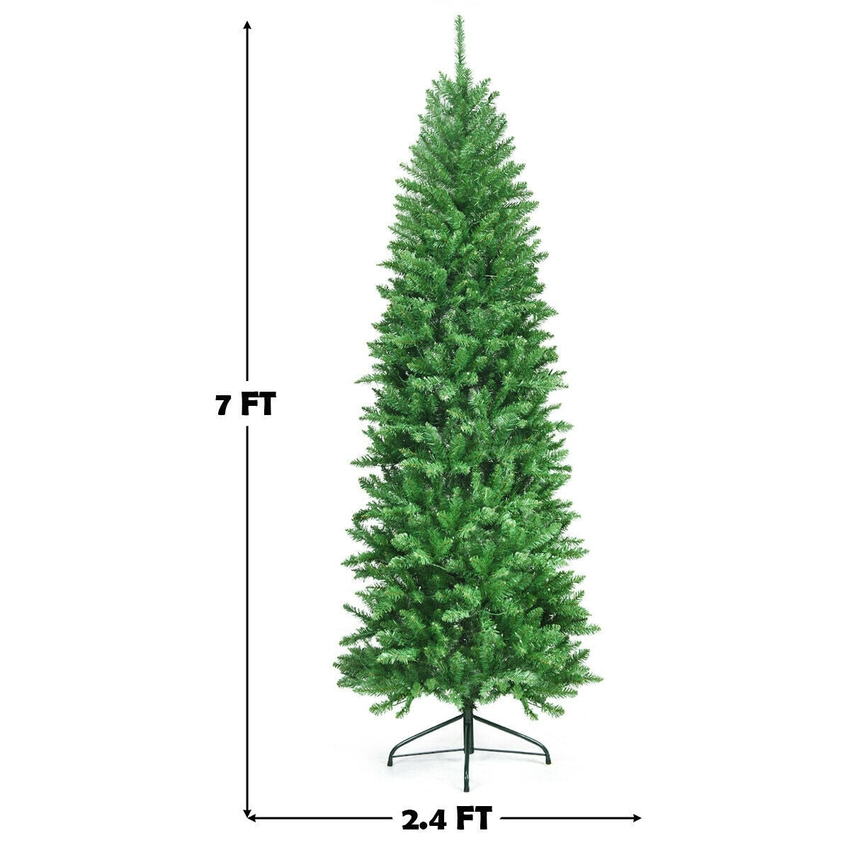 7 Feet PVC Hinged Pre-lit Artificial Fir Pencil Christmas Tree with 150 Lights-7 ft, assembled, final sale