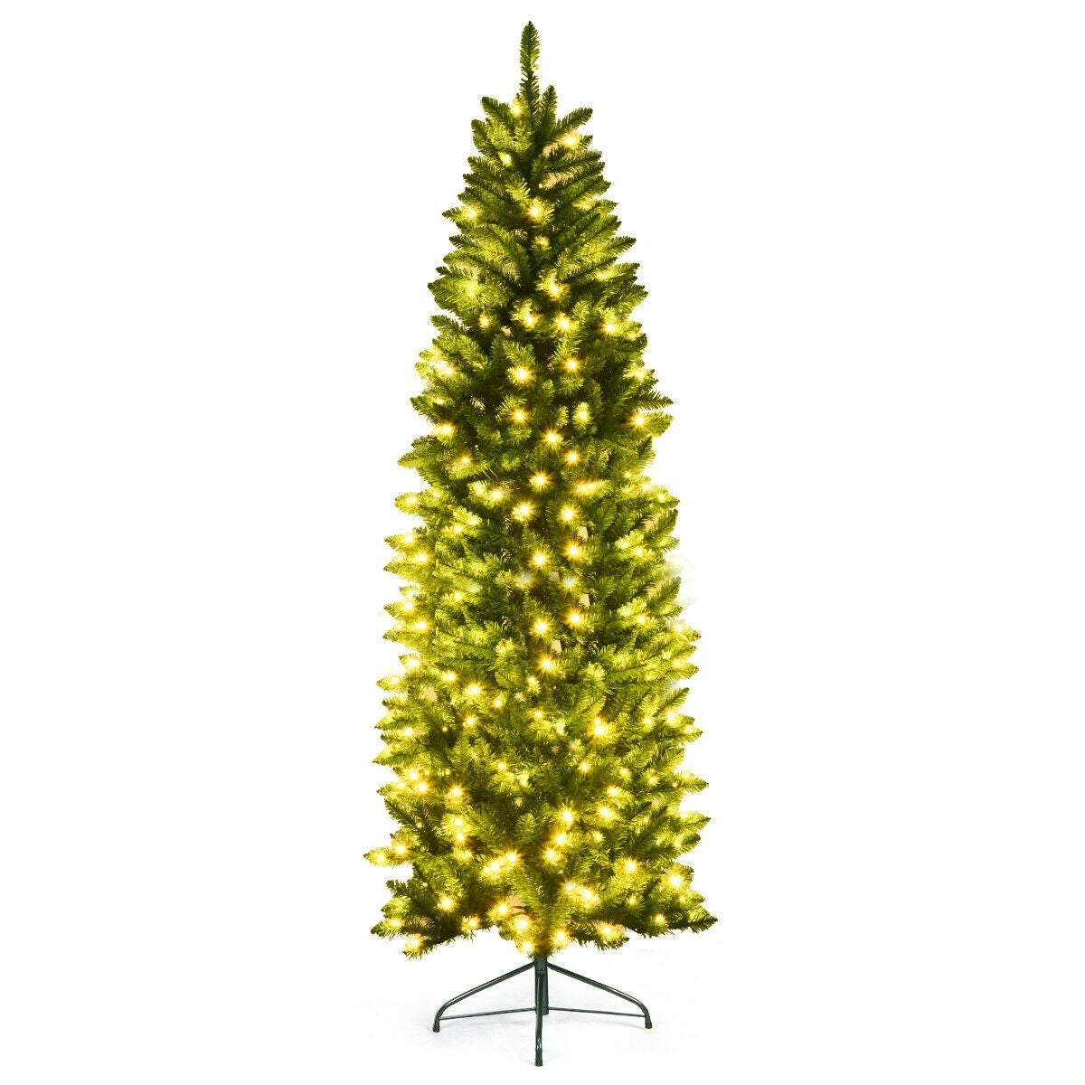 7 Feet PVC Hinged Pre-lit Artificial Fir Pencil Christmas Tree with 150 Lights-7 ft, assembled, final sale