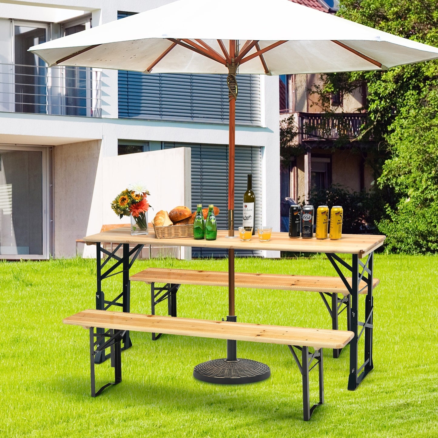 66.5 Inch Outdoor Wood Folding Picnic Table with Adjustable Heights (Scratch and Dent)