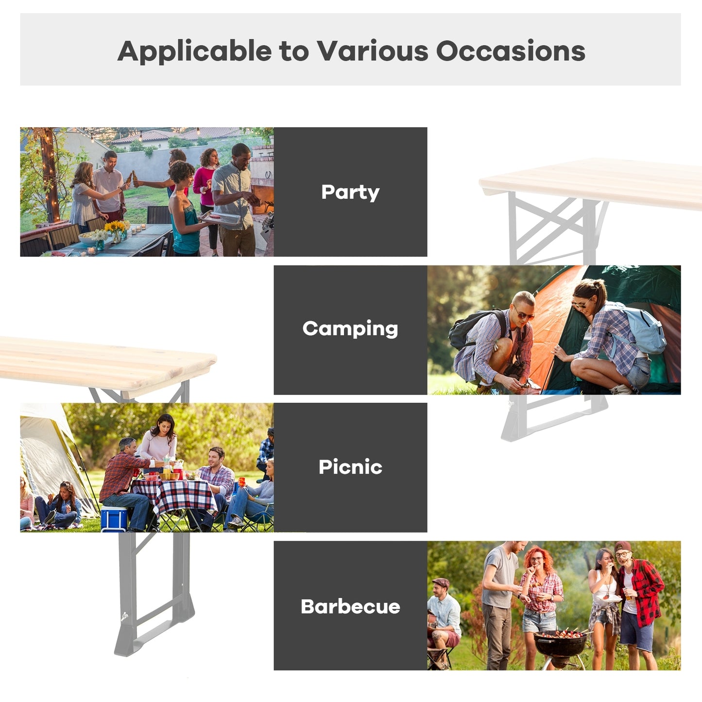 66.5 Inch Outdoor Wood Folding Picnic Table with Adjustable Heights (Scratch and Dent)