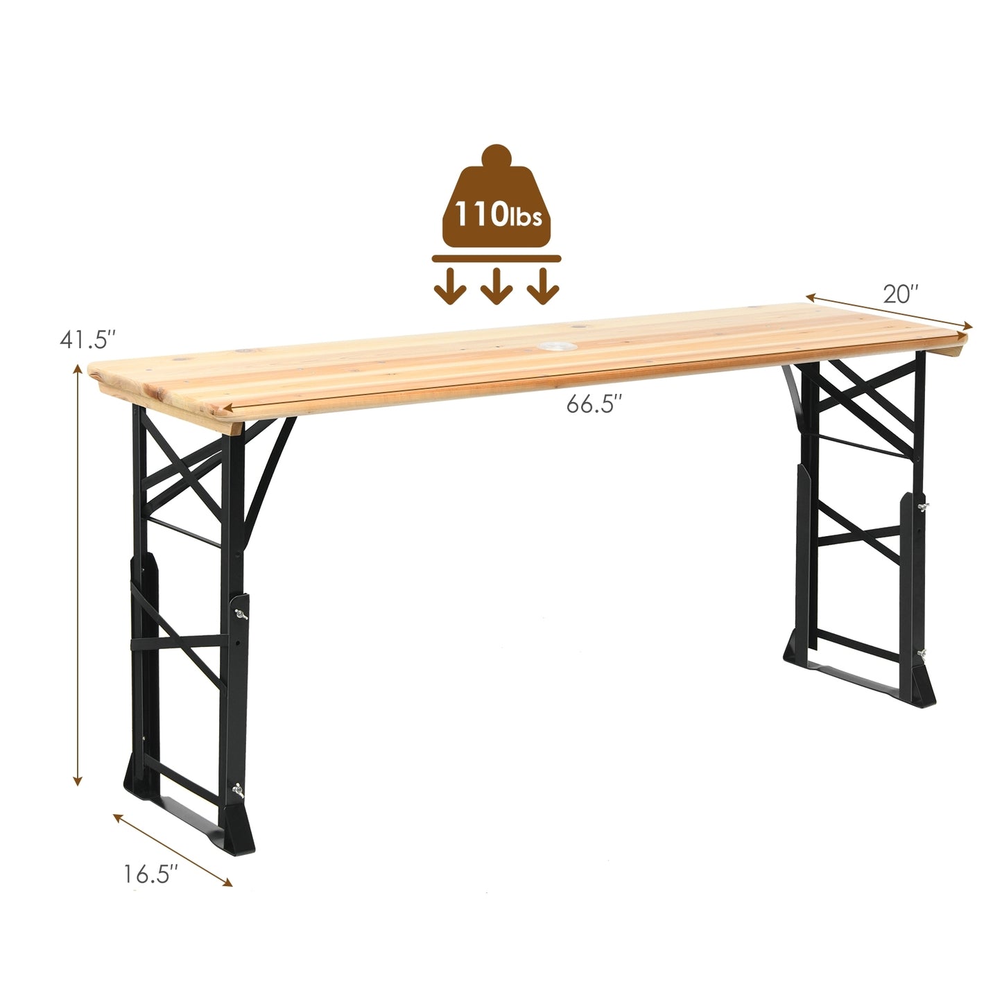66.5 Inch Outdoor Wood Folding Picnic Table with Adjustable Heights (Scratch and Dent)