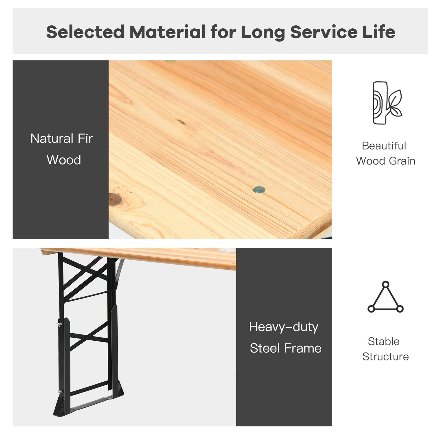 66.5 Inch Outdoor Wood Folding Picnic Table with Adjustable Heights (Scratch and Dent)