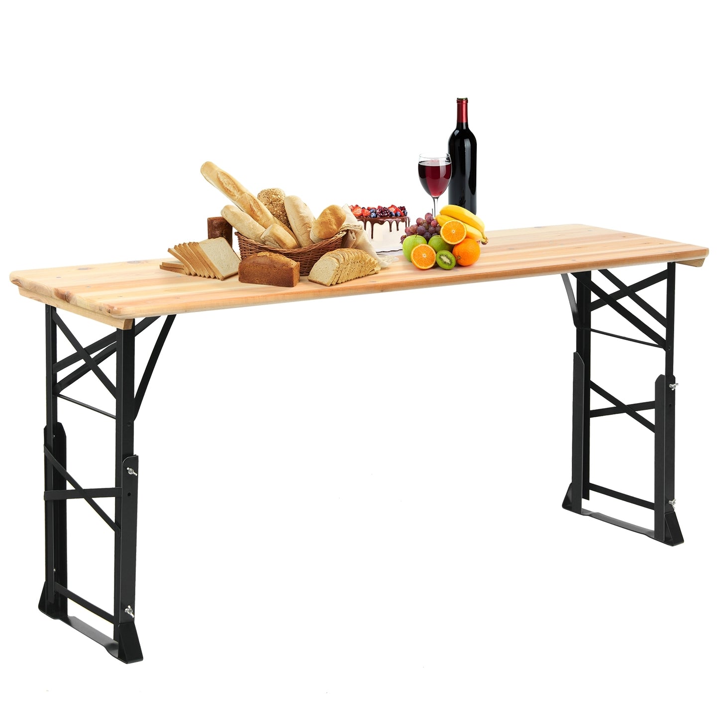 66.5 Inch Outdoor Wood Folding Picnic Table with Adjustable Heights (Scratch and Dent)