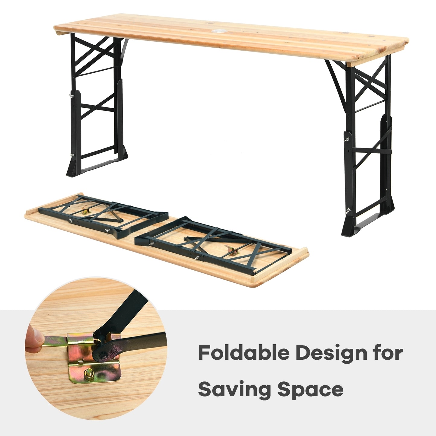 66.5 Inch Outdoor Wood Folding Picnic Table with Adjustable Heights (Scratch and Dent)