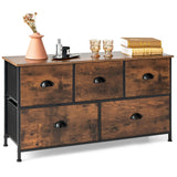 Dresser Organizer with 5 Drawers and Wooden Top-Rustic Brown