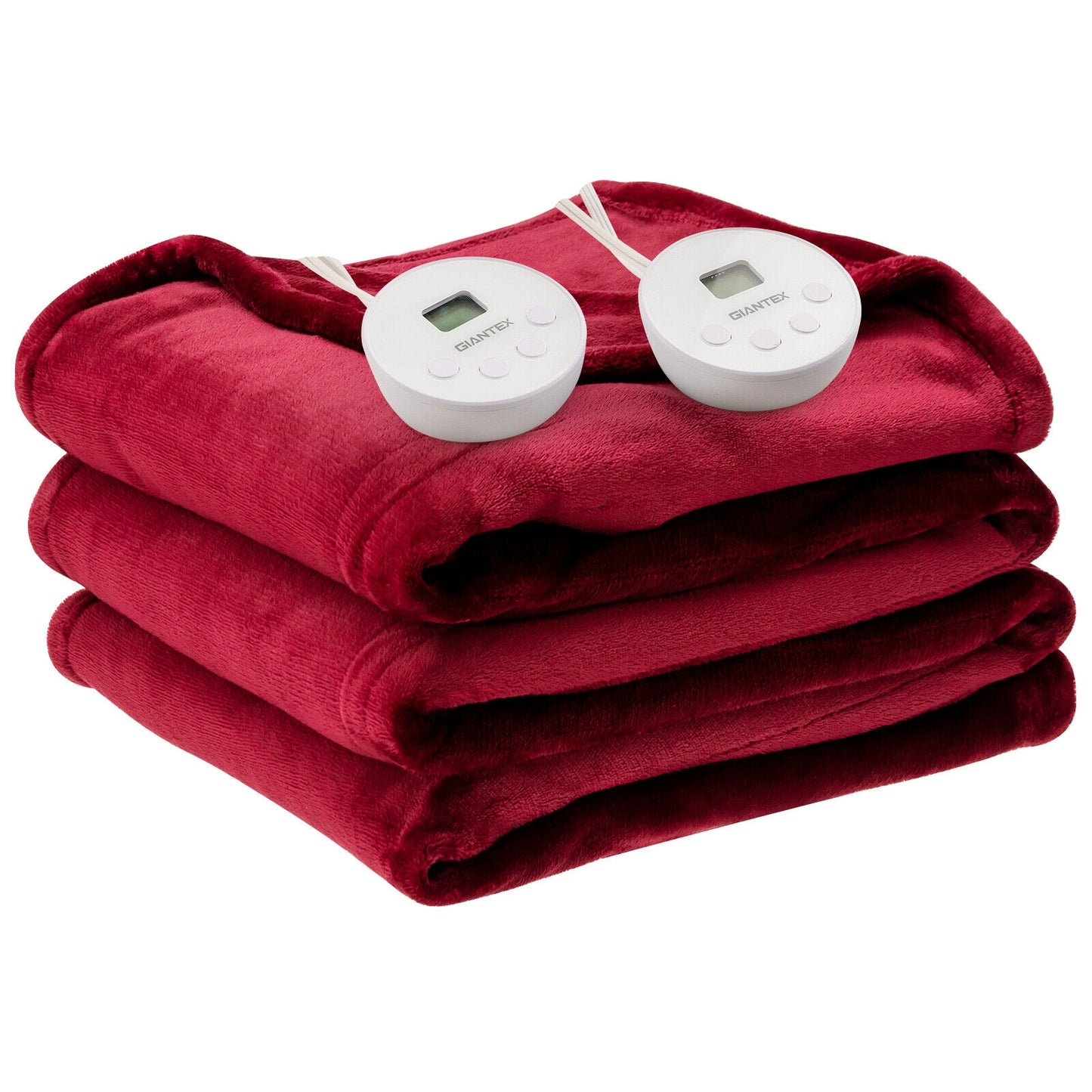 84 x 90 Inch, Queen Size Electric Heated Dual Control Throw Blanket with Timer-Red