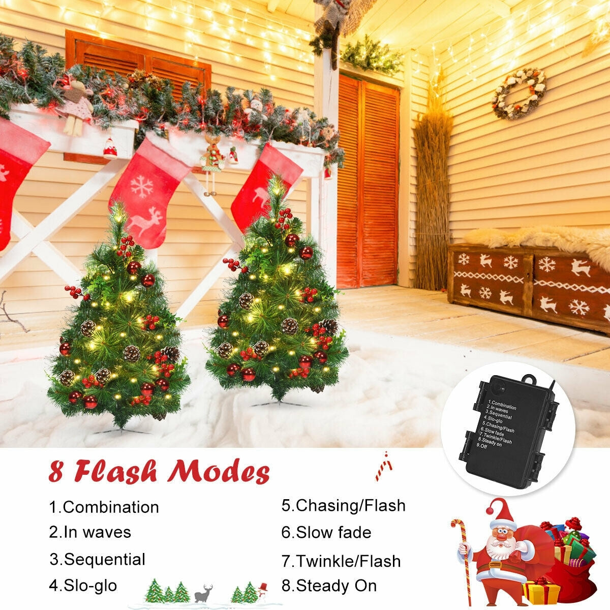 Set of 2 29 Inch Battery Powered Pre-lit Pathway Holiday Christmas Trees, Final Sale