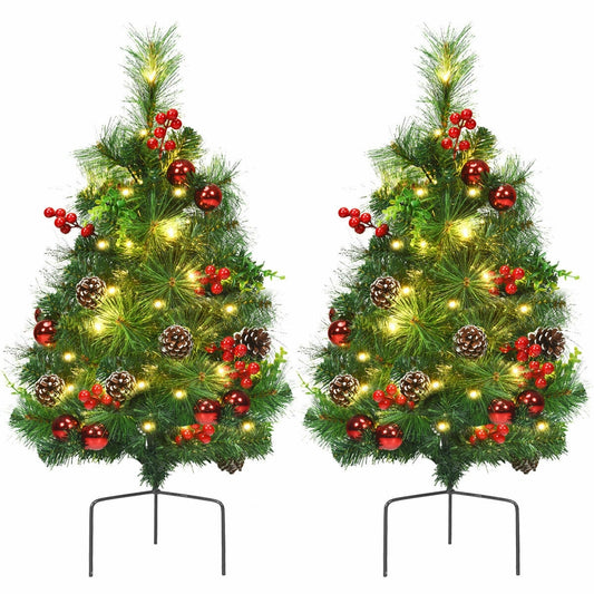 Set of 2 29 Inch Battery Powered Pre-lit Pathway Holiday Christmas Trees, Final Sale