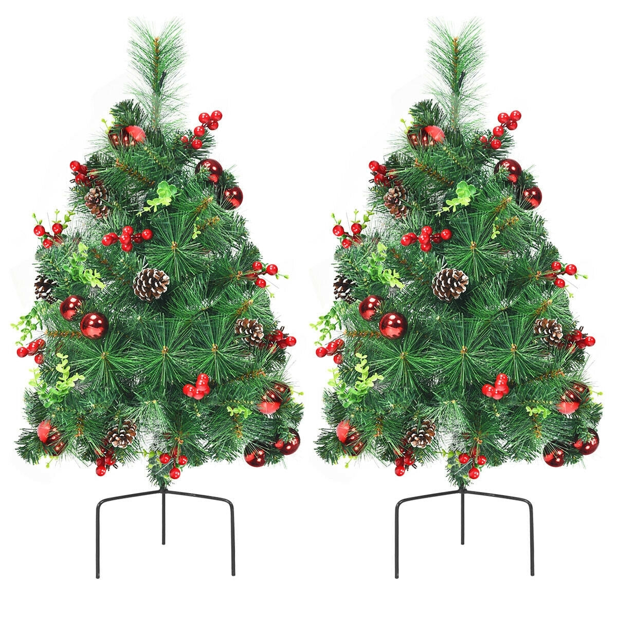 Set of 2 29 Inch Battery Powered Pre-lit Pathway Holiday Christmas Trees, Final Sale