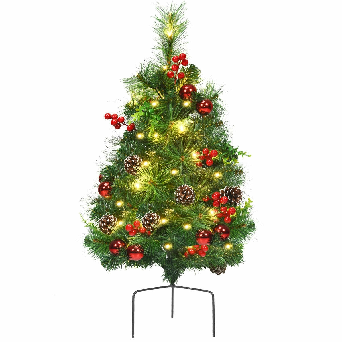 Set of 2 29 Inch Battery Powered Pre-lit Pathway Holiday Christmas Trees, Final Sale