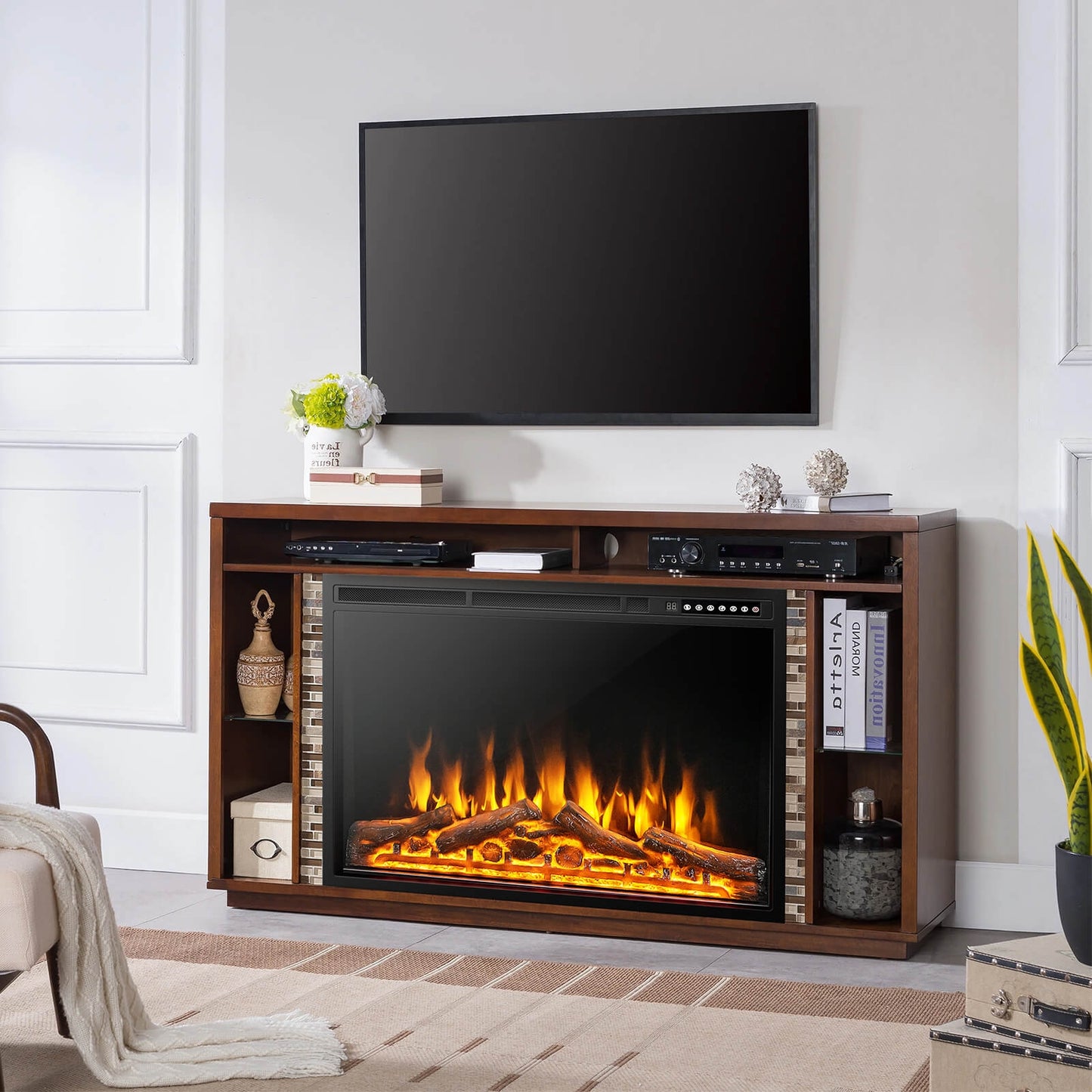 Scratch & Dent, 34/37 Inch Electric Fireplace Recessed with Adjustable Flames