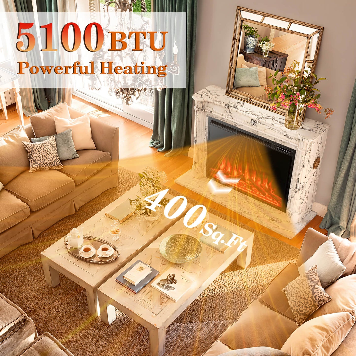 Scratch & Dent, 34/37 Inch Electric Fireplace Recessed with Adjustable Flames
