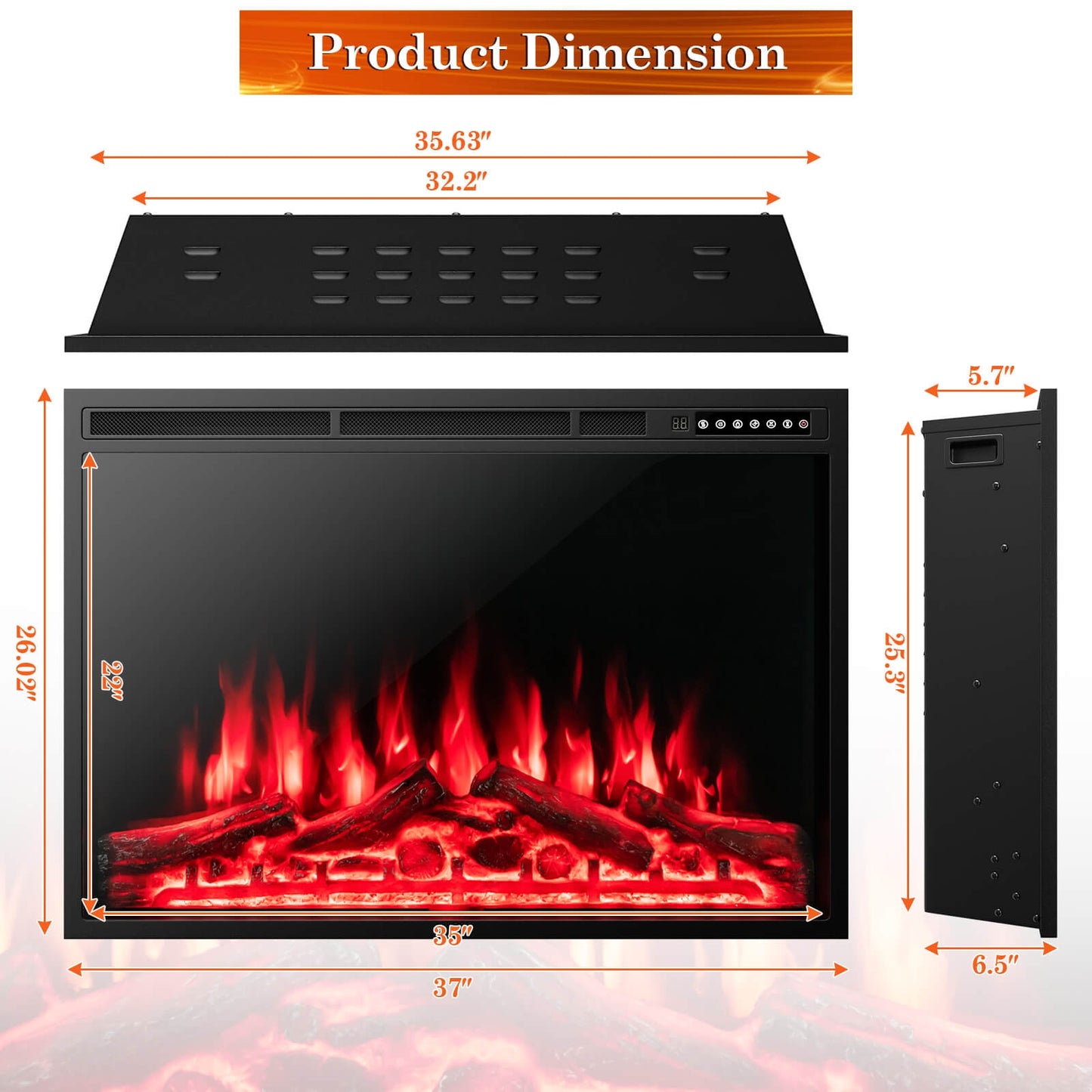 Scratch & Dent, 34/37 Inch Electric Fireplace Recessed with Adjustable Flames